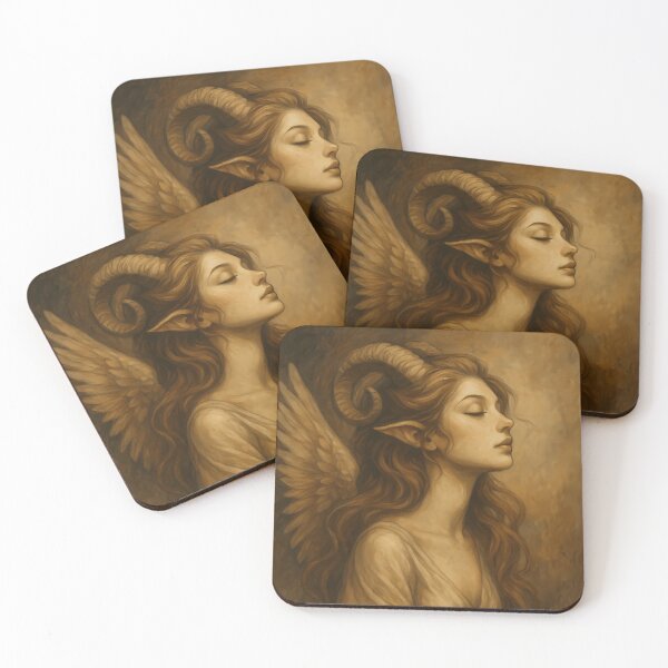 Item preview, Fallen Angel with Ram Horns – Spiritual Fantasy Portrait | mikata-design designed and sold by mikata-design.