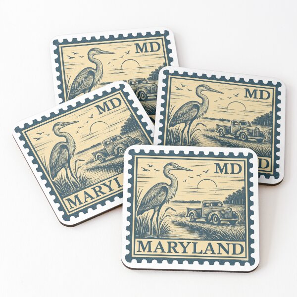 Item preview, Vintage Maryland Stamp Design – Great Blue Heron & Classic Truck designed and sold by Automotive Art by Greg.