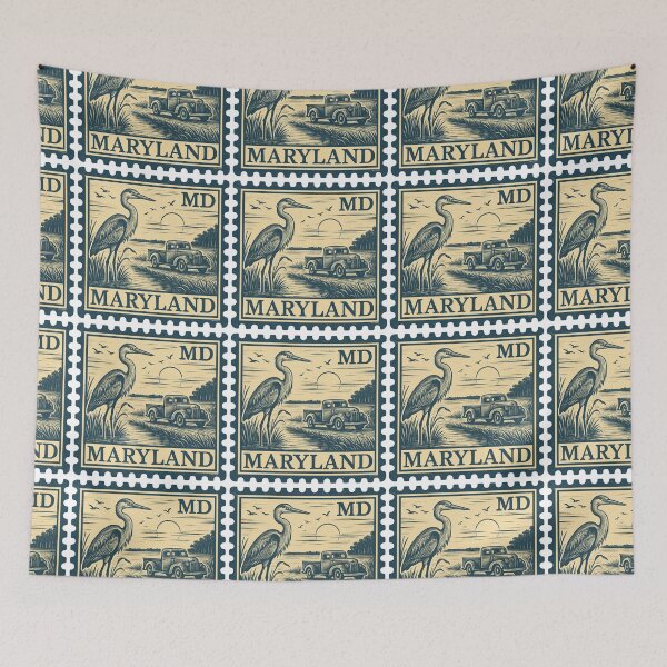 Item preview, Vintage Maryland Stamp Design – Great Blue Heron & Classic Truck designed and sold by Automotive Art by Greg.