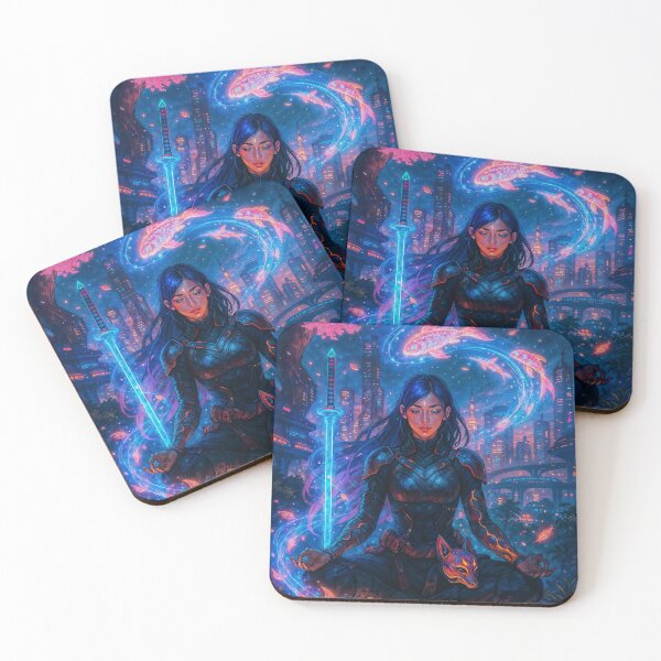 Item preview, Spirit of the Neon Samurai – Cyberpunk Fantasy Meditation designed and sold by posteriumprint.