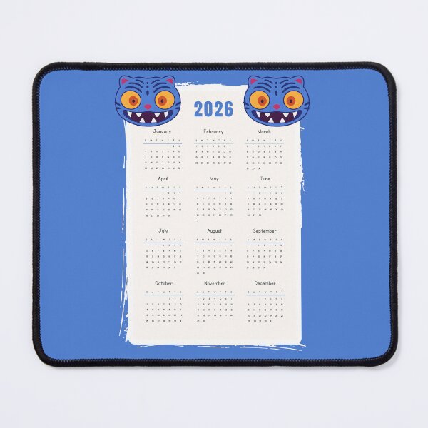 Item preview, Derpy 2026 Calendar – Blue Demon Tiger Cute Cartoon Head designed and sold by EmeraldeaDesign.