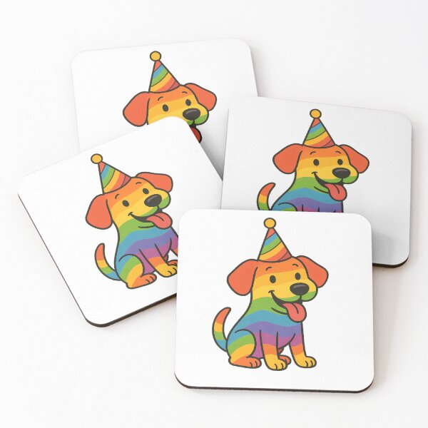 Item preview, Playful Rainbow Dog with Party Hat – Cute Celebration Puppy Art designed and sold by DreamiCanvas.