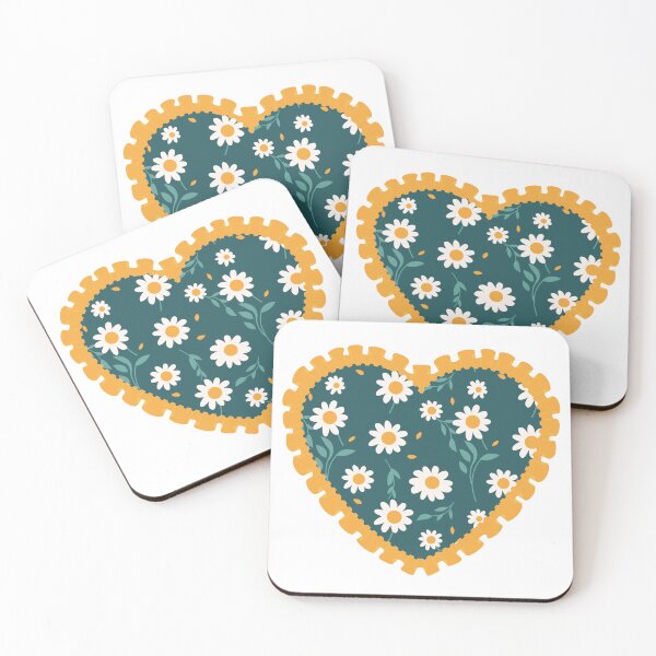 Item preview, Dark teal floral heart with yellow frilly border  designed and sold by priyankajustine.