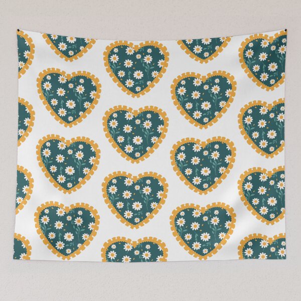 Item preview, Dark teal floral heart with yellow frilly border  designed and sold by priyankajustine.