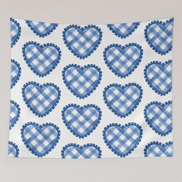 Item preview, Blue plaid / checkered heart with blue frilly border  designed and sold by priyankajustine.