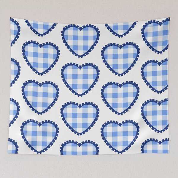 Item preview, Blue heart with plaid/ checkered pattern and blue frilly border  designed and sold by priyankajustine.