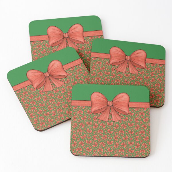 Item preview, Red bow with a ribbon dividing into a green background with a pattern and without a pattern designed and sold by Cherevan.