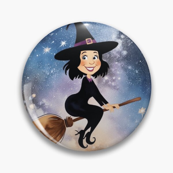 Item preview, Cute Cartoon Witch Flying on Broom – Magical Halloween Artwork designed and sold by ArtBySylvia.