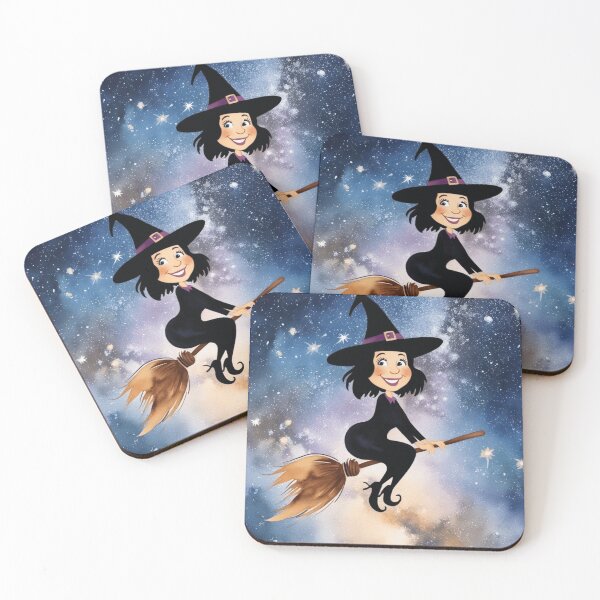 Item preview, Cute Cartoon Witch Flying on Broom – Magical Halloween Artwork designed and sold by ArtBySylvia.