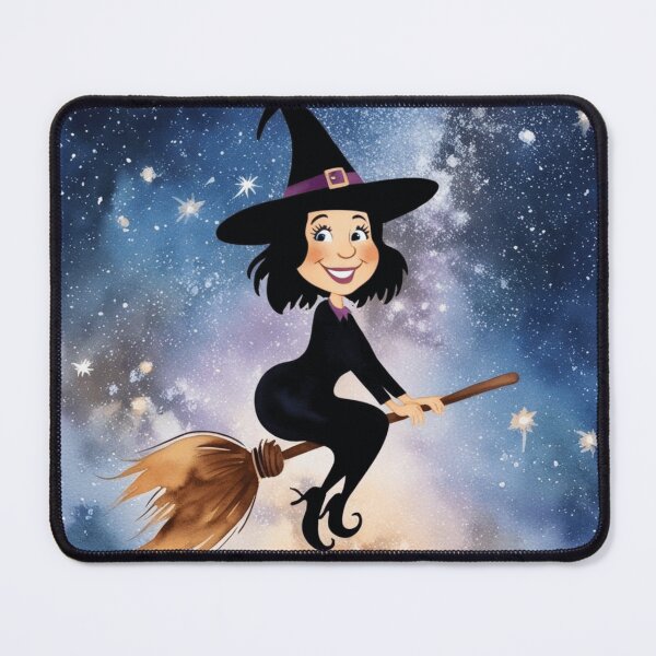 Item preview, Cute Cartoon Witch Flying on Broom – Magical Halloween Artwork designed and sold by ArtBySylvia.