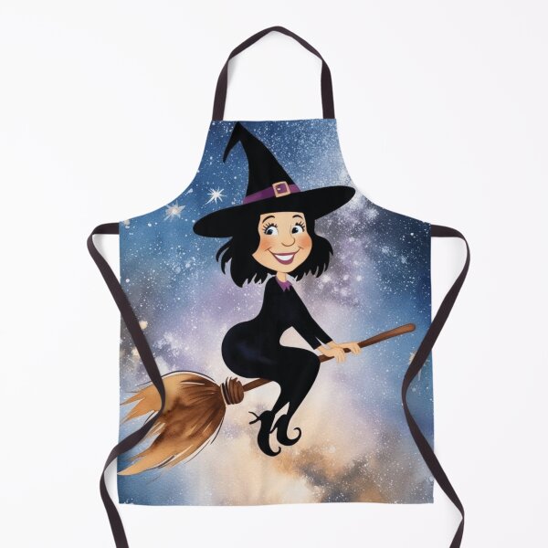 Item preview, Cute Cartoon Witch Flying on Broom – Magical Halloween Artwork designed and sold by ArtBySylvia.