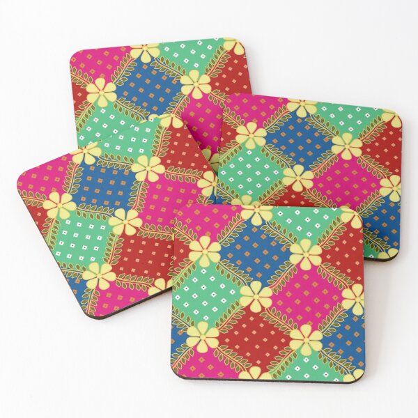 Item preview, Colorful Floral Pattern with Geometric Squares designed and sold by Kruti Collection.