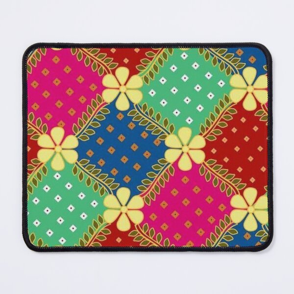 Item preview, Colorful Floral Pattern with Geometric Squares designed and sold by Kruti Collection.