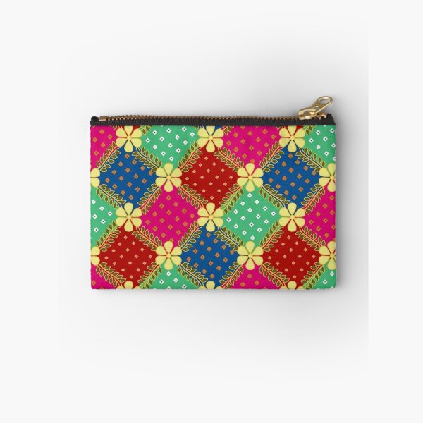 Item preview, Colorful Floral Pattern with Geometric Squares designed and sold by Kruti Collection.