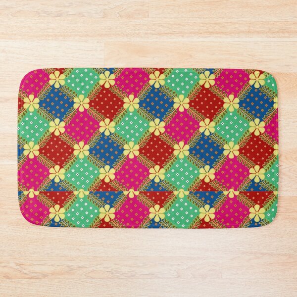 Item preview, Colorful Floral Pattern with Geometric Squares designed and sold by Kruti Collection.