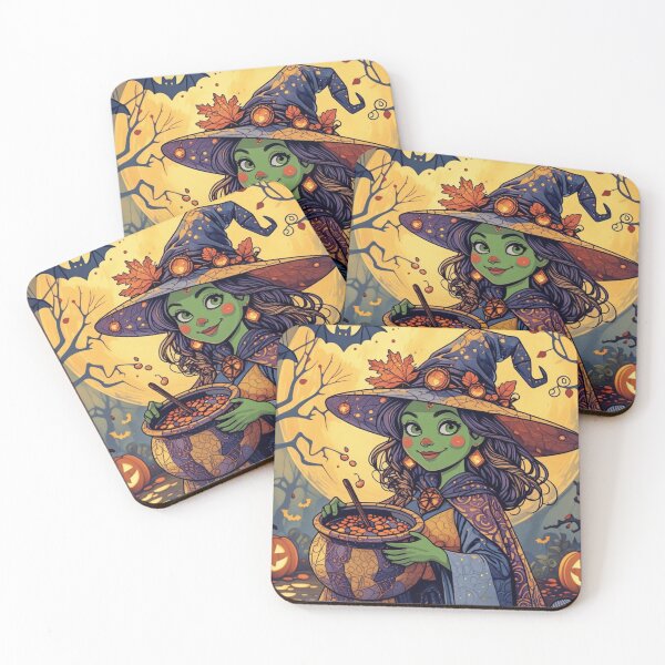 Item preview, Cute Autumn Witch Brewing Magic Potion – Cozy Halloween Artwork designed and sold by ArtBySylvia.