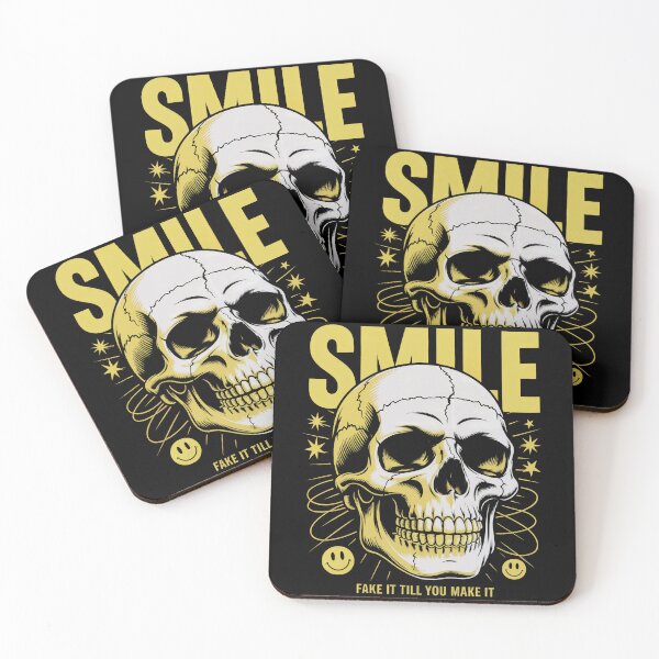 Item preview, Smile – Fake It Till You Make It Yellow Skull Art designed and sold by SoftStyleStudio ⭐⭐⭐.