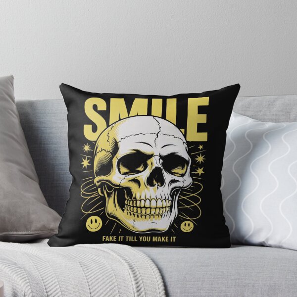 Item preview, Smile – Fake It Till You Make It Yellow Skull Art designed and sold by SoftStyleStudio ⭐⭐⭐.