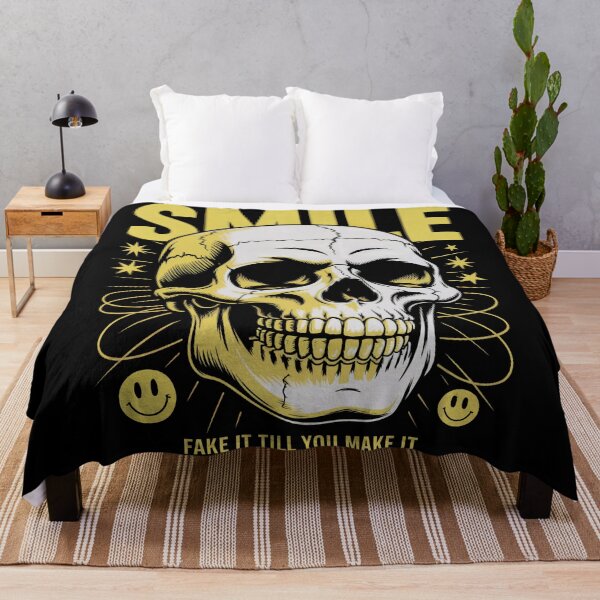 Item preview, Smile – Fake It Till You Make It Yellow Skull Art designed and sold by SoftStyleStudio ⭐⭐⭐.