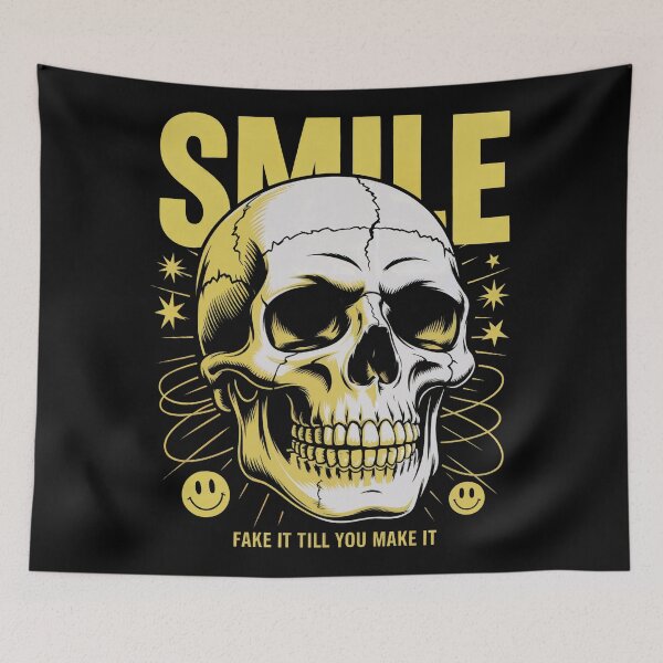 Item preview, Smile – Fake It Till You Make It Yellow Skull Art designed and sold by SoftStyleStudio ⭐⭐⭐.