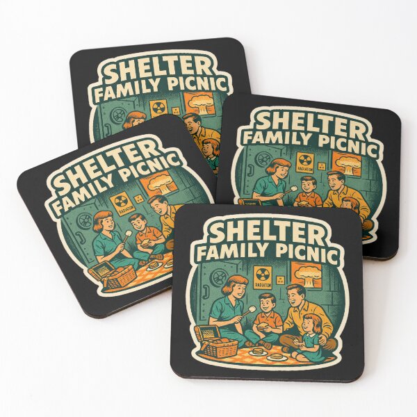 Item preview, Retro Family Picnic Sticker – Cozy Dark Humor Nuclear Shelter Scene designed and sold by JacobKAurumhead.