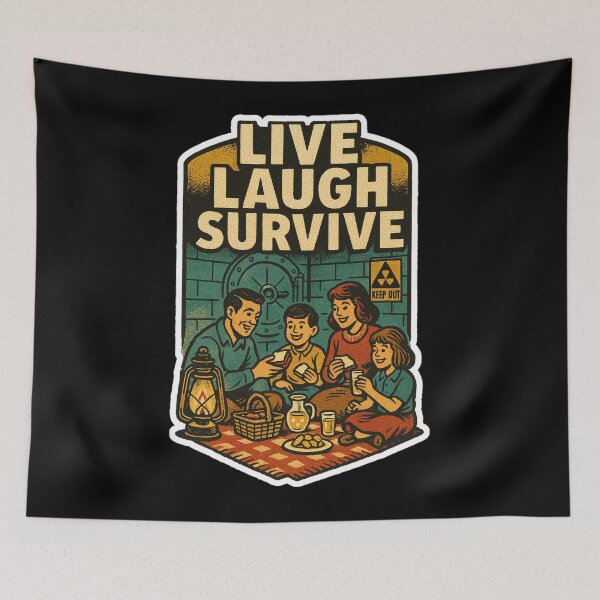 Item preview, Retro Family Picnic Sticker – Cozy Apocalypse Dark Humor Nuclear Shelter Scene designed and sold by JacobKAurumhead.