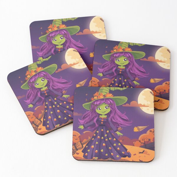 Item preview, Cute Halloween Witch with Purple Hair – Autumn Night Magic designed and sold by ArtBySylvia.