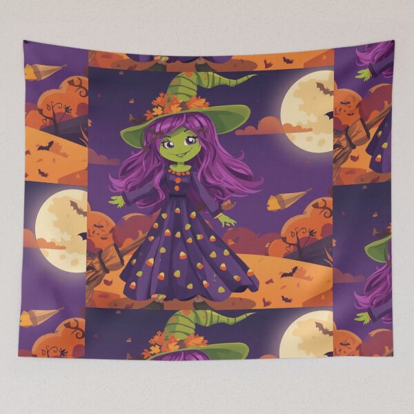 Item preview, Cute Halloween Witch with Purple Hair – Autumn Night Magic designed and sold by ArtBySylvia.