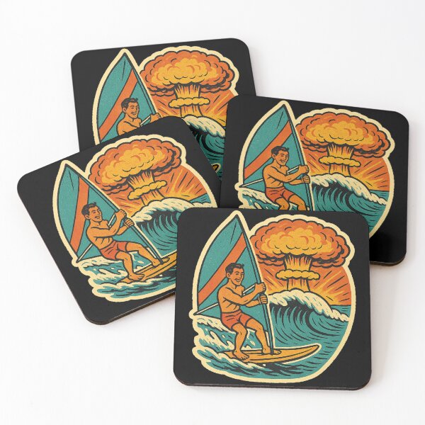 Item preview, Retro Surfing Sticker – Dark Humor Atomic Wave Art for Chill Apocalypse Lovers designed and sold by JacobKAurumhead.