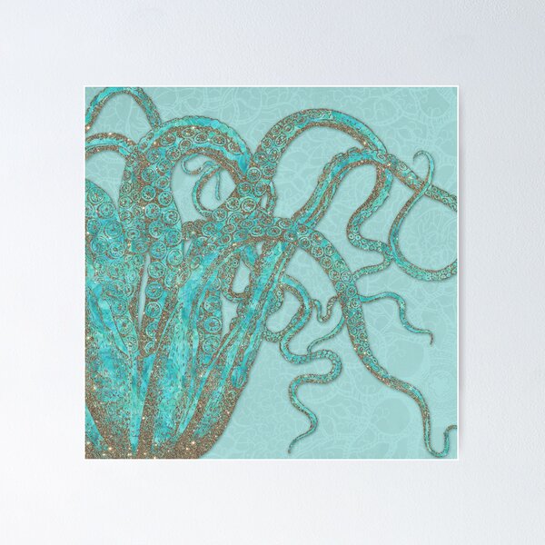 Item preview, Stardust Tentacles, aqua watercolor octopus coated with stardust designed and sold by Glimmersmith.
