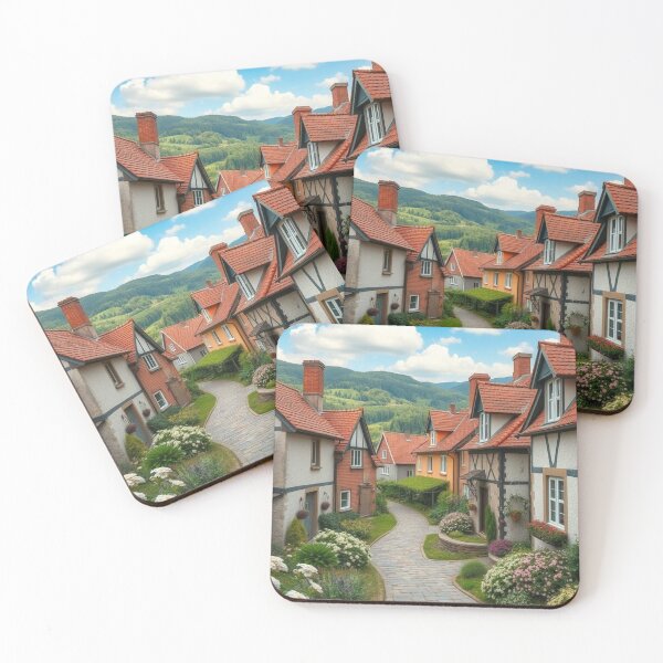 Item preview, Storybook Lane – Village Path Through Blooming Homes” designed and sold by NaomiRut.