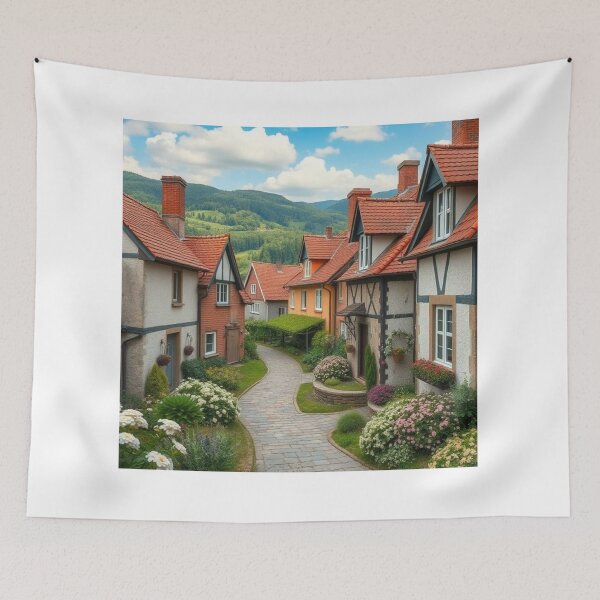 Item preview, Storybook Lane – Village Path Through Blooming Homes” designed and sold by NaomiRut.