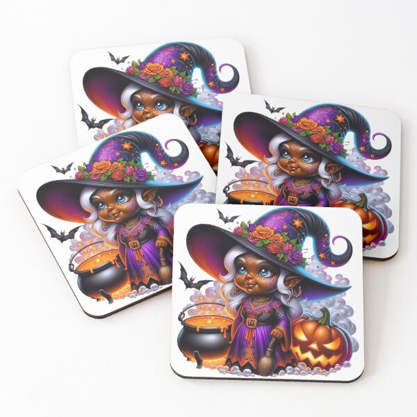 Item preview, Afro Melanin Halloween Witch Trio | Pumpkin Cauldron Magic Art designed and sold by Lulunza.
