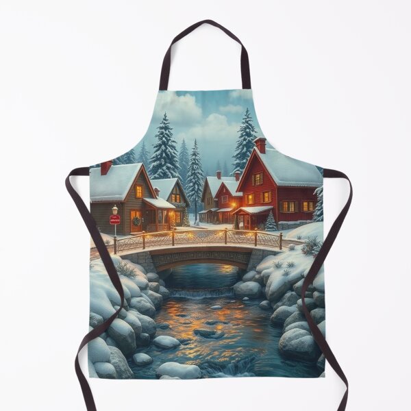 Item preview, “Cozy Crossing – Winter Village with Stone Bridge designed and sold by NaomiRut.