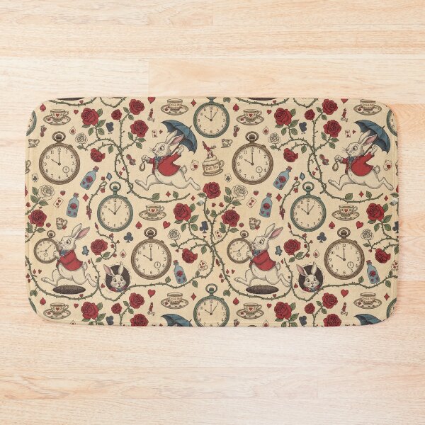 Item preview, White rabbit clock time piece and roses pattern designed and sold by MGuyerArt.