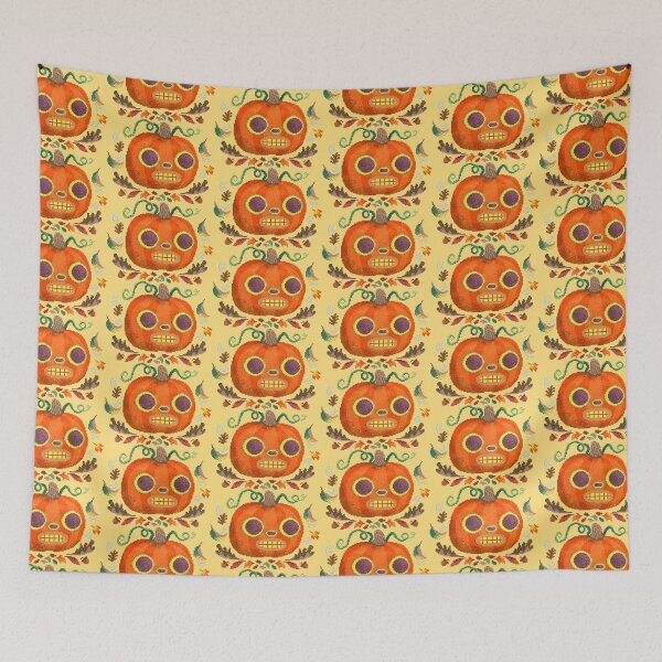 Item preview, Spooky Jack-o-lantern And Fall Leaves - Stylized Pixel Art designed and sold by HeatherUnderground.