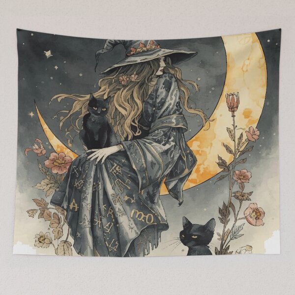 Item preview, Moonlit Witch and Her Black Cats designed and sold by AbstractAnom.