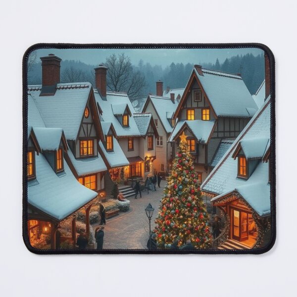 Item preview, Twilight Gathering – Christmas Tree in Snowy Village” designed and sold by NaomiRut.