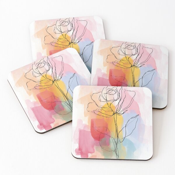 Item preview, Minimalist Rose Line Art with Watercolor Abstract Background designed and sold by idtecss.