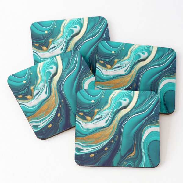 Item preview, Abstract Fluid Acrylic Paint Pour in Teal and Gold designed and sold by Vicky Brago-Mitchell®.