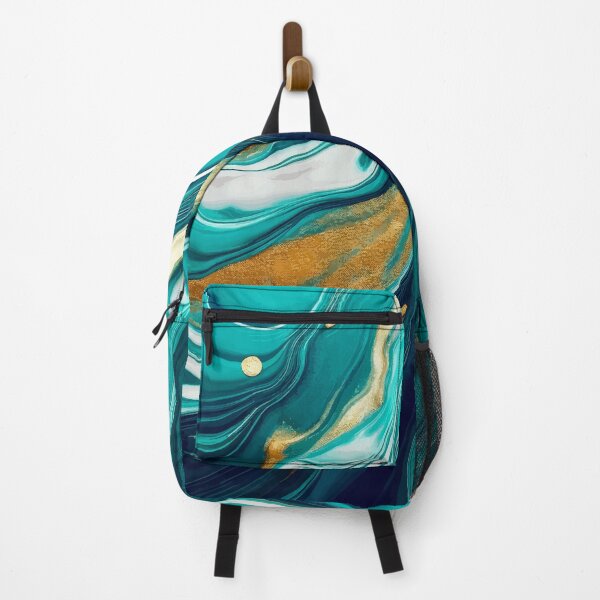 Item preview, Abstract Fluid Acrylic Paint Pour in Teal and Gold designed and sold by Vicky Brago-Mitchell®.
