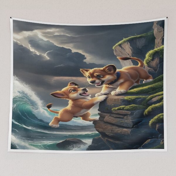 Item preview, Brave puppies on the edge of the cliff designed and sold by Pet designs.