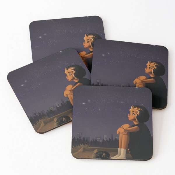Item preview, Young girl with cat night sky with stars  designed and sold by Laynaasa.