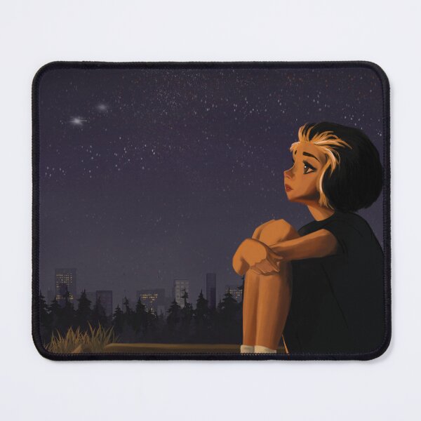 Item preview, Young girl with cat night sky with stars designed and sold by Laynaasa.