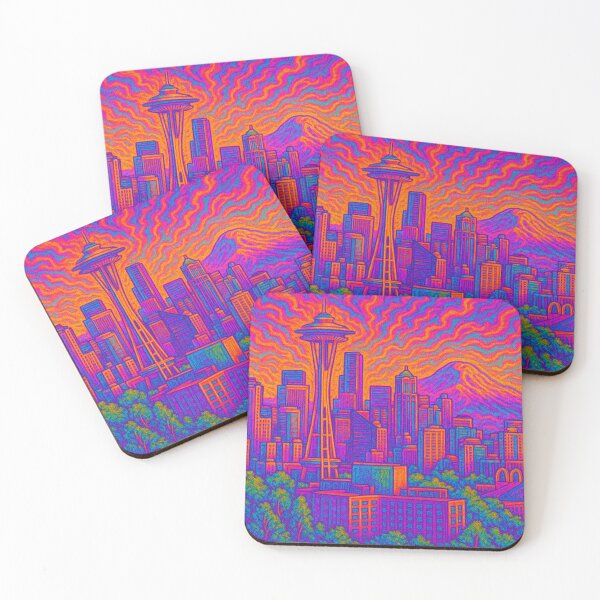 Item preview, Psychedelic Seattle – Trippy Skyline All-Over Print designed and sold by getpressedshirt.