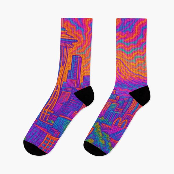 Item preview, Psychedelic Seattle – Trippy Skyline All-Over Print designed and sold by getpressedshirt.