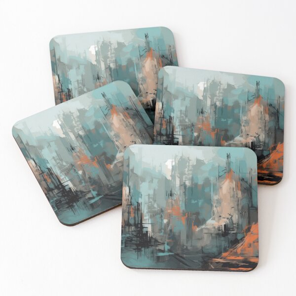 Item preview, Abstract Cyberpunk Cityscape in Teal and Ember Orange – Futuristic Urban Art designed and sold by NeoNebulaArt.
