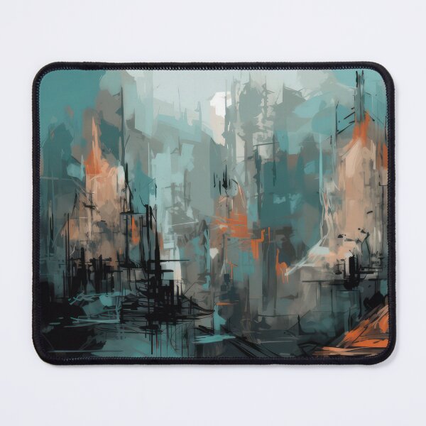 Item preview, Abstract Cyberpunk Cityscape in Teal and Ember Orange – Futuristic Urban Art designed and sold by NeoNebulaArt.