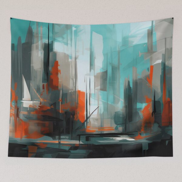 Item preview, Teal and Orange Futuristic Skyline – Abstract Sci-Fi Cityscape Art designed and sold by NeoNebulaArt.