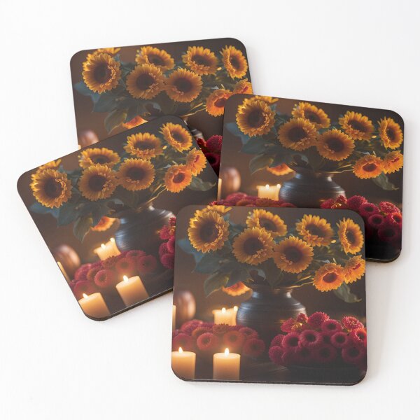 Item preview, Warm Autumn Still Life With Sunflowers, Candles And Pink Gerberas designed and sold by afrancisCL.
